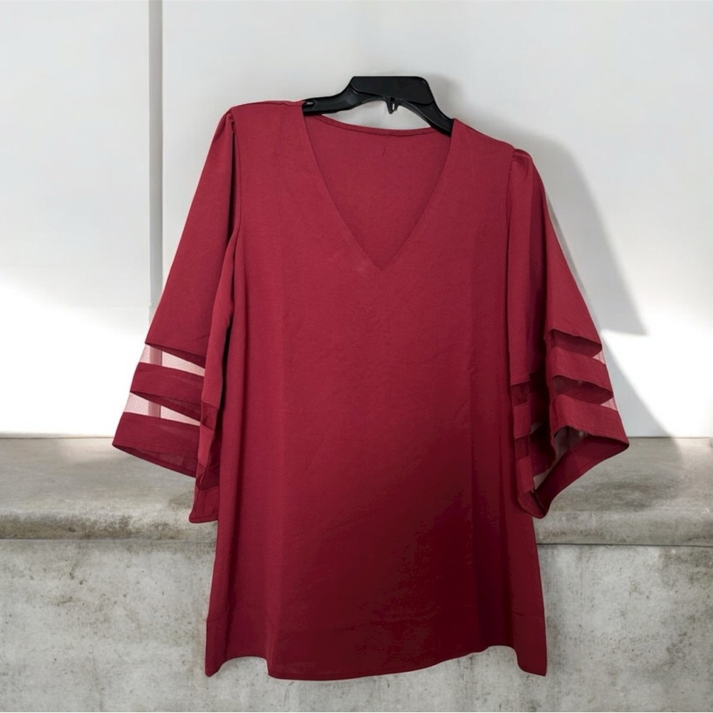 Elegant Burgundy V-Neck Women's Top
